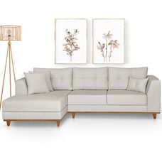 Sofá Com Chaise Versalhes Linen Bege - Modelar Estofados