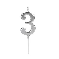 Vela de Aniversário Pick Prata Número 3 - Silver Festas