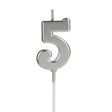 Vela de Aniversário Pick Prata Número 5 - Silver Festas