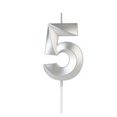 Vela Design Prata Número 5 - Silver Festas