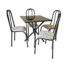 Conjunto de Mesa Quadrada 70cm Com 4 Cadeiras Letícia Indiano Preto Prata Florida - Tubulares Paonanda