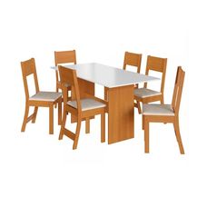 Conjunto Sala de Jantar Mesa 150cm Karla Com 6 Cadeiras Freijó/Off White - Indekes