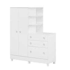 Guarda Roupa Infantil com Cômoda Doce Sonho Branco - Qmovi