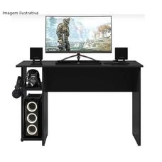 Mesa Para Computador Gamer 3875 Preto Fosco - Qmovi