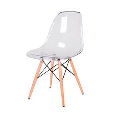 Cadeira DKR Policarbonato Incolor Com Base Madeira - OR Design
