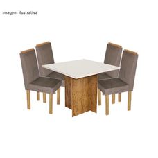 Conjunto de Mesa Júlia Naturalle/Off White Com 04 Cadeiras Avila Com Aplique Animale Camurça Naturalle - Móveis São Carlos