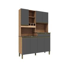Cozinha Compacta Verdot Perfil 7 Portas Castanho/Chumbo - Rio Doce