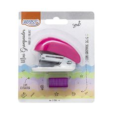 Grampeador Plástico Mini Para 20 Folhas Pink Com Grampo - BRW