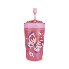 COPO 2 EM 1 COM CANUDO E PORTA SNACK 270ML ROSA - NUBY