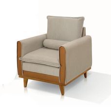 Poltrona Marrocos Linen Marrom Com Couro - Modelar Estofados
