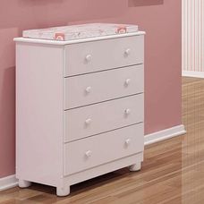 Cômoda Infantil 4 Gavetas Júnior New Simples Branco Brilho - Peroba