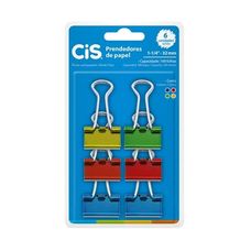 Prendedor de Papel Cis Binder Color 32mm com 6 Unidades