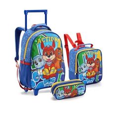 Kit Mochila Com Rodas + Lancheira + Estojo Dog Heroes - Seanite