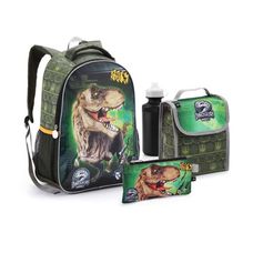KIT MOCHILA INF+ ESTOJO+LANCHEIRA DINOSSAURS WORLD