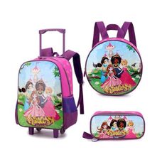Kit Mochila Com Rodas + Frasqueira + Estojo Princess Uva - Cruzeiro Malas