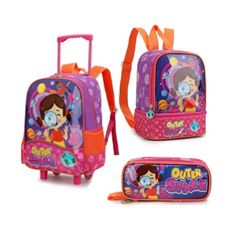 Kit Mochila Com Rodas + Frasqueira + Estojo Outer Space Roxo - Cruzeiro Malas