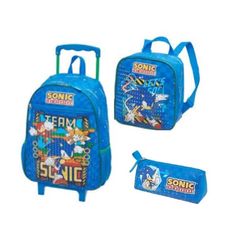 Kit Mochila Com Rodas + Estojo Box + Lancheira Sonic Squad - Pacific