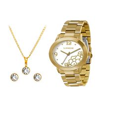 Kit Relógio Lince Feminino Dourado LRG4284L K128B2KX