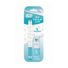 Kit Escolar Azul Pastel 2 Lápis Grafite + 1 Apontador + 1 Borracha - Lyke