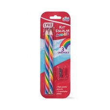 Kit Escolar 2 Lápis Jumbo Arco-Íris + 1 Apontador - Lyke