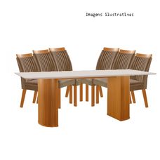Conjunto Sala de Jantar Dara 180x90 com 6 Cadeiras Suedy Creme Tecido 164 Castanho Cinamomo Laka Off White - LJ Móveis