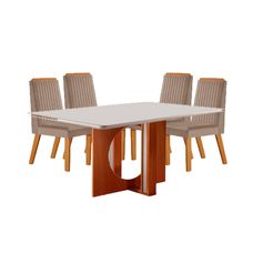 Conjunto Sala de Jantar Firenze 120x80 com 4 Cadeiras Veludo Pena Caramelo Prêmio Castanho Cinamomo Laka Off White - LJ Móveis