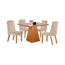 Conjunto Sala de Jantar Prada 90x90 com 4 Cadeiras Riviera Veludo Pena Caramelo Prêmio Castanho Cinamomo - LJ Móveis