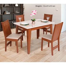 Conjunto de Mesa Retangular Giovana Com 4 Cadeiras Elane Bagum Bege Naturalle/Off White - Móveis São Carlos