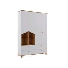 Guarda-Roupa 4 Portas e 4 Gavetas Baby Casinha Branco/Nature - Permóbili