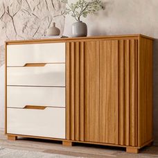 Cômoda Sapateira Moval Texas – 2 Portas Ripadas e 4 Gavetas