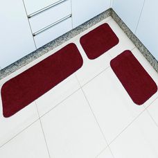 Jogo de Tapete para Cozinha 3 Peças Algodão Color Pop Vinho - Tapetes Júnior