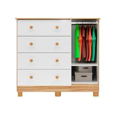 Cômoda Infantil Uli 1 Porta e 4 Gavetas Branco Brilho/Amêndoa – Móveis Peroba