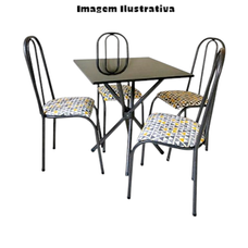 Conjunto de Mesa Quadrada 70cm Com 4 Cadeiras Letícia Indiano Preto Prata Patativa - Tubulares Paonanda