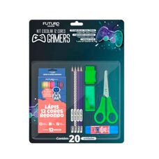 KIT ESCOLAR LAPIS 12 CORES GAMERS 20 UND