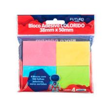 BLOCO ADESIVO COLORIDO 38MMX50MM BLISTER C/4 BLOCO