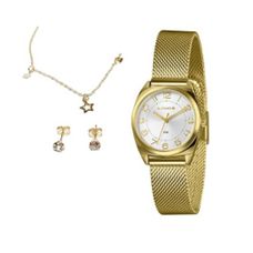 Kit Relógio Lince Feminino Dourado LRGH224L30 K0DQS2KX