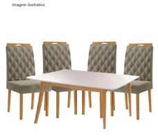 Conjunto de Mesa Elegance 120x80 Com 4 Cadeiras Rubi Linho Cinamomo/Off White - JCM Movelaria