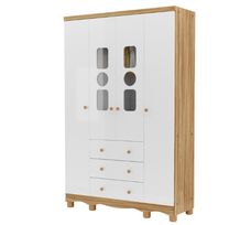 Guarda Roupa Infantil Tedy 4 Portas 3 Gavetas Branco/Amêndoa - Peroba