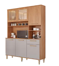 Cozinha Compacta Cristal 1,5mt 6 Portas 1 Gaveta Cinamomo/Platina - MGM Móveis