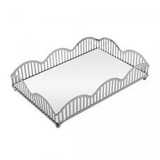 Bandeja de Metal com Espelho Wave Prateado 21x13x5cm - Lyor