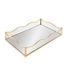 Bandeja de Metal com Espelho Ocean Dourado 20x30x4cm - Lyor