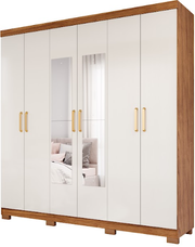 Guarda Roupa Casal Clara 6 Portas com Espelho Cinamomo/Off White - Panan Móveis