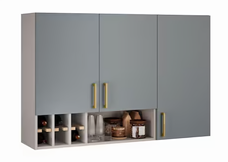 Armário Aéreo 3 Portas Nicho/Ageda Garrafeiro 120cm Mdf Dobradiças Slow Motion Essence Fendi/Gris - Itatiaia