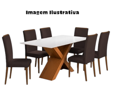 Conjunto de Mesa de Jantar 1,60 x 0,90cm com 6 Cadeiras Nevada Cinamomo RT Branco OFF/Cacau Veludo - Dobue Movelaria