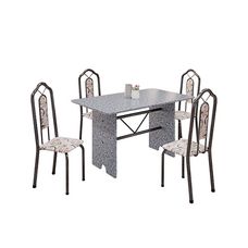 Conjunto de Mesa Bianca 070 120x75cm com 4 Cadeiras Arabesco Martelado Prata Tampo Granito Ocre - Soma Tubulares