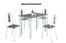 Conjunto de Mesa Ane A 020 100x60cm com 4 Cadeiras Preto Floral Martelado Prata Tampo Granito Ocre - Soma Tubulares