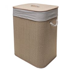 Cesto para Roupas Dobrável com Forro em Tecido e Tampa Cozy 40cm x 30cm x 50cm Bambu - Lyor