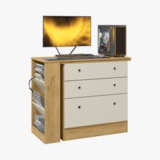 Cômoda com Mesa Giratória Gamer Freijó Toq/Off White Fosco - Qmovi