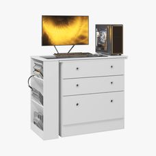 Cômoda com Mesa Giratória Gamer Branco - Qmovi