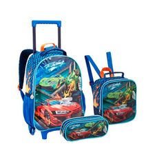 Kit de Mochila Rodinhas + Estojo + Lancheira Térmica Race Team - Seanite